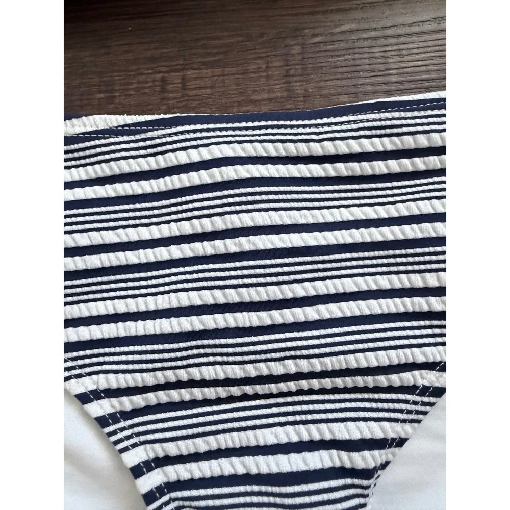 Niptuck Swim Navy White Striped Wrap Bikini Set Size 8 Textured Seersucker